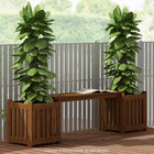 Wood Slat Planter Box with Bench