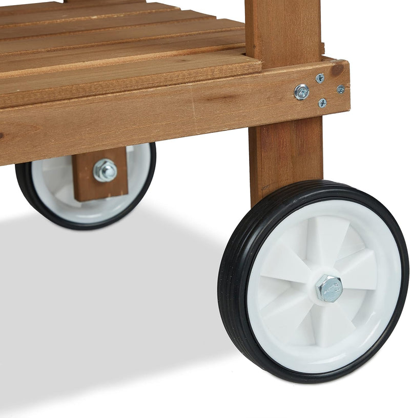 Planter Table with Wheels Repotting Stand Wooden Garden