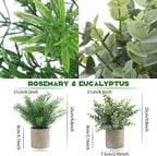 Plants Set 4 Small Fake Potted Eucalyptus Rosemary