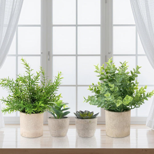 Plants Set 4 Small Fake Potted Eucalyptus Rosemary