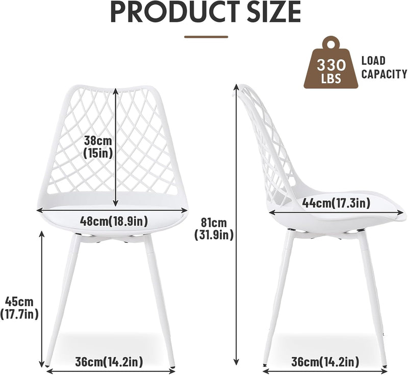 Plastic Dining Kitchen Chair with Padded Seat (Set of 4)