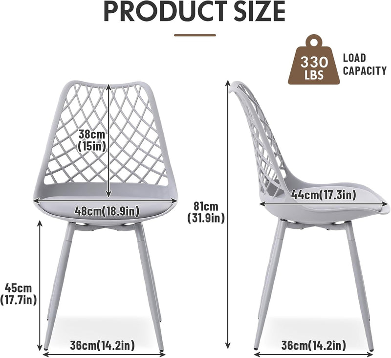 Plastic Dining Kitchen Chair with Padded Seat (Set of 4)