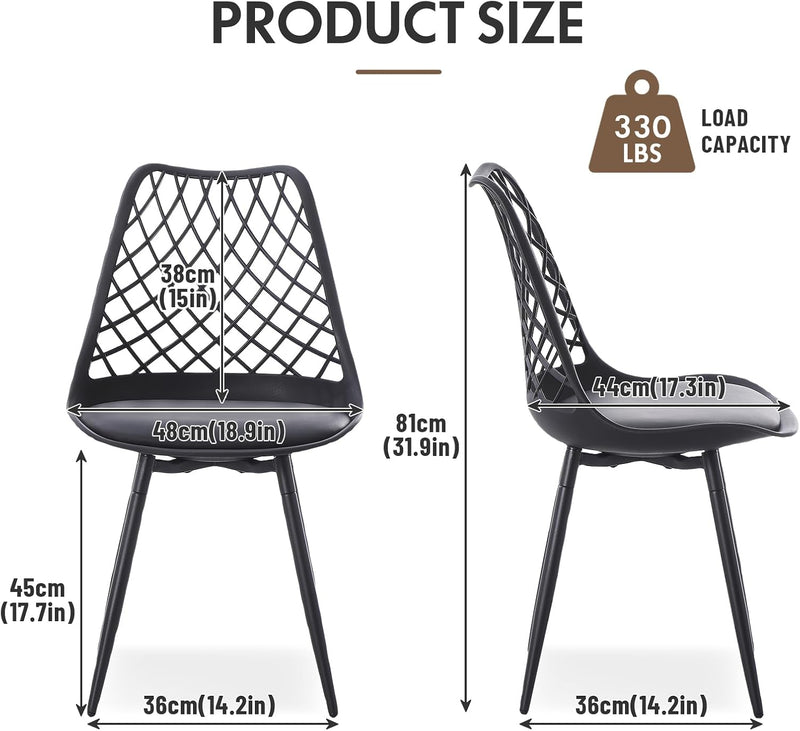 Plastic Dining Kitchen Chair with Padded Seat (Set of 4)