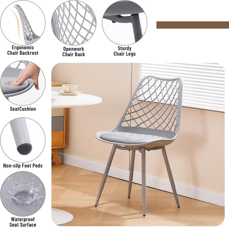 Plastic Dining Kitchen Chair with Padded Seat (Set of 4)