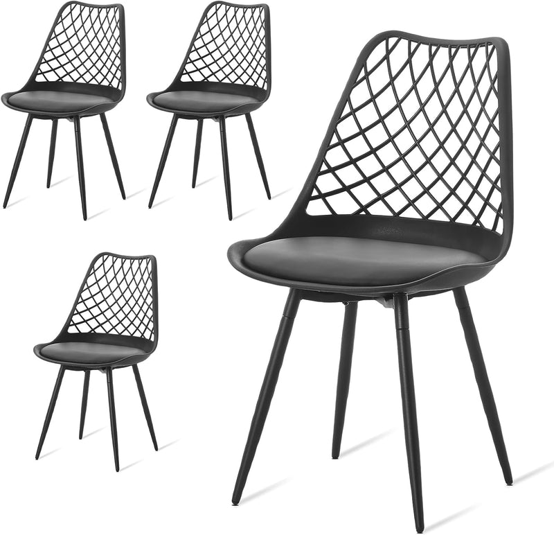 Plastic Dining Kitchen Chair with Padded Seat (Set of 4)