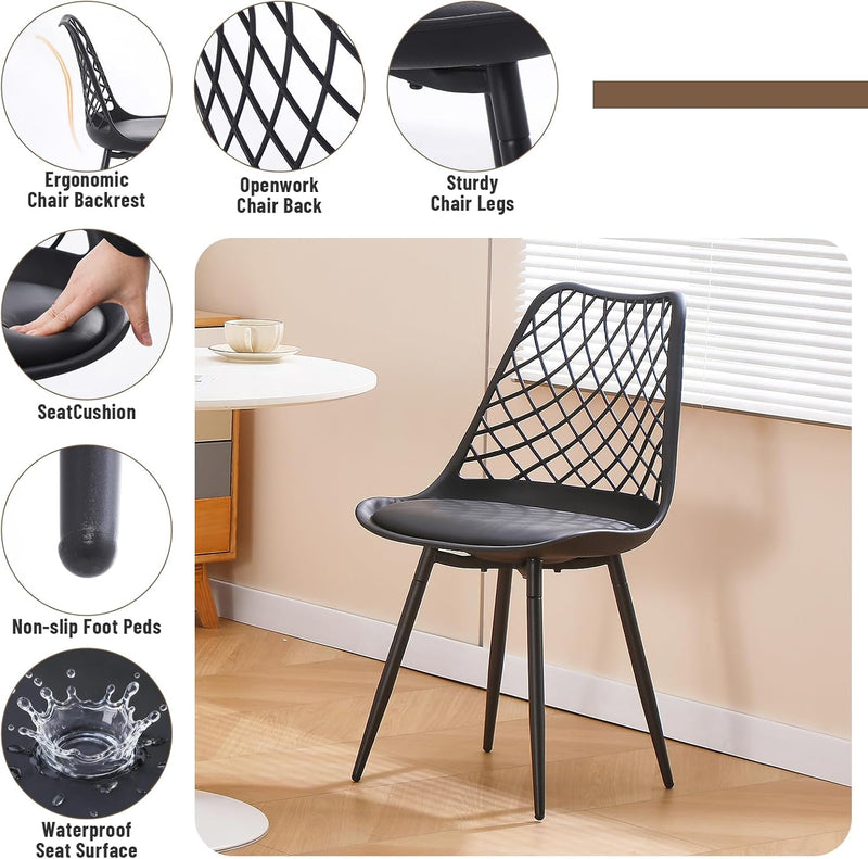 Plastic Dining Kitchen Chair with Padded Seat (Set of 4)