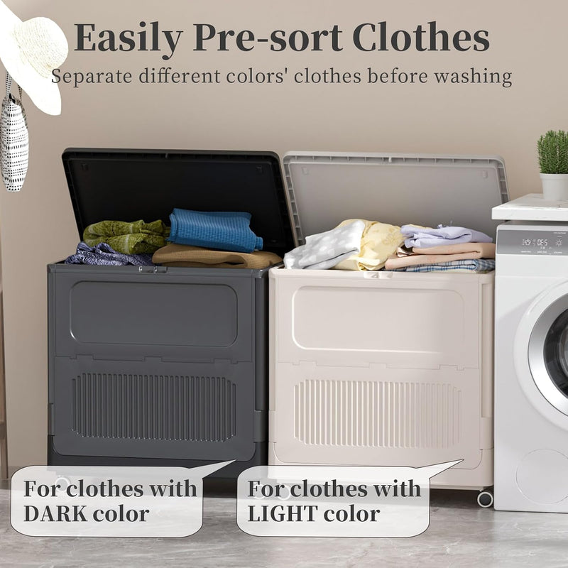 Plastic Laundry Basket with Lid 50L Washing Wheels (1 Pack)