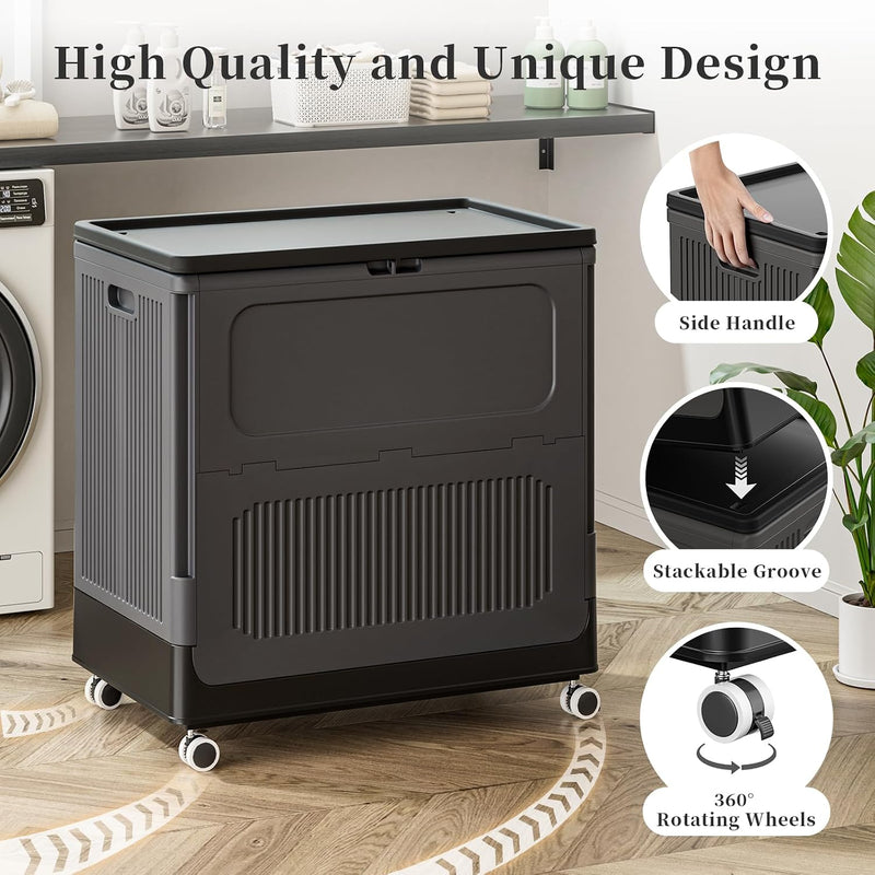Plastic Laundry Basket with Lid 50L Washing Wheels (1 Pack)