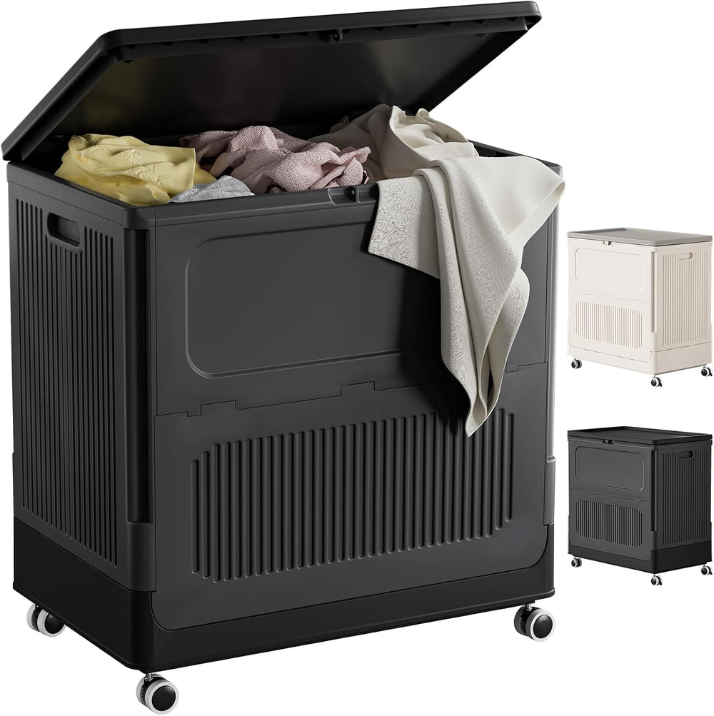 Plastic Laundry Basket with Lid 50L Washing Wheels (1 Pack)
