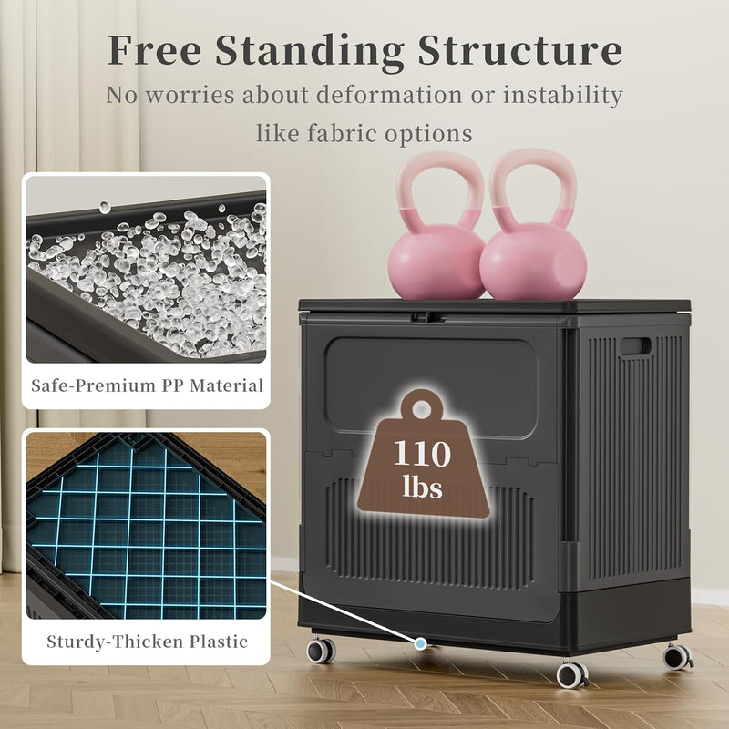 Plastic Laundry Basket with Lid 50L Washing Wheels (1 Pack)