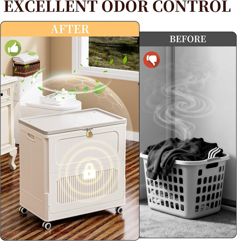 Plastic Laundry Basket with Lid 50L Washing Wheels (1 Pack)