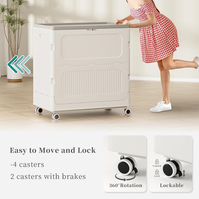 Plastic Laundry Basket with Lid 50L Washing Wheels (1 Pack)