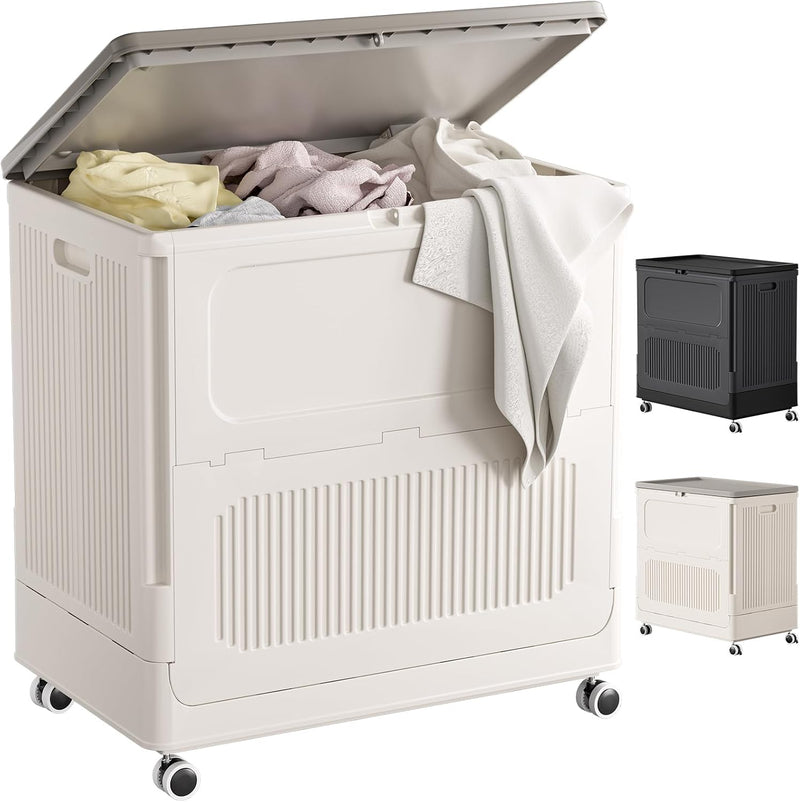 Plastic Laundry Basket with Lid 50L Washing Wheels (1 Pack)