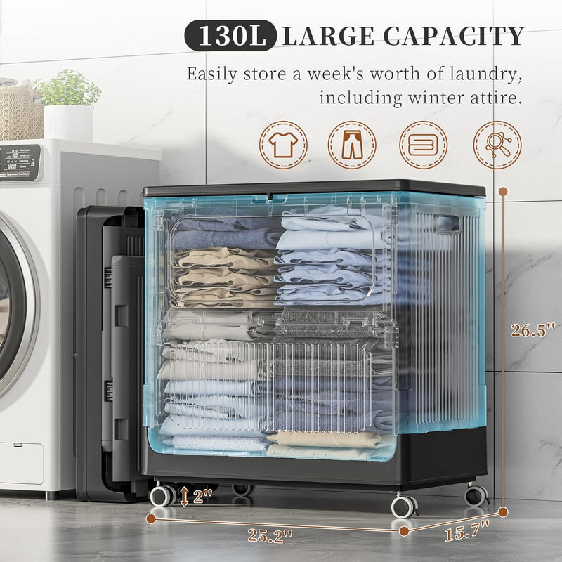 Plastic Laundry Basket with Lid 50L Washing Wheels (1 Pack)