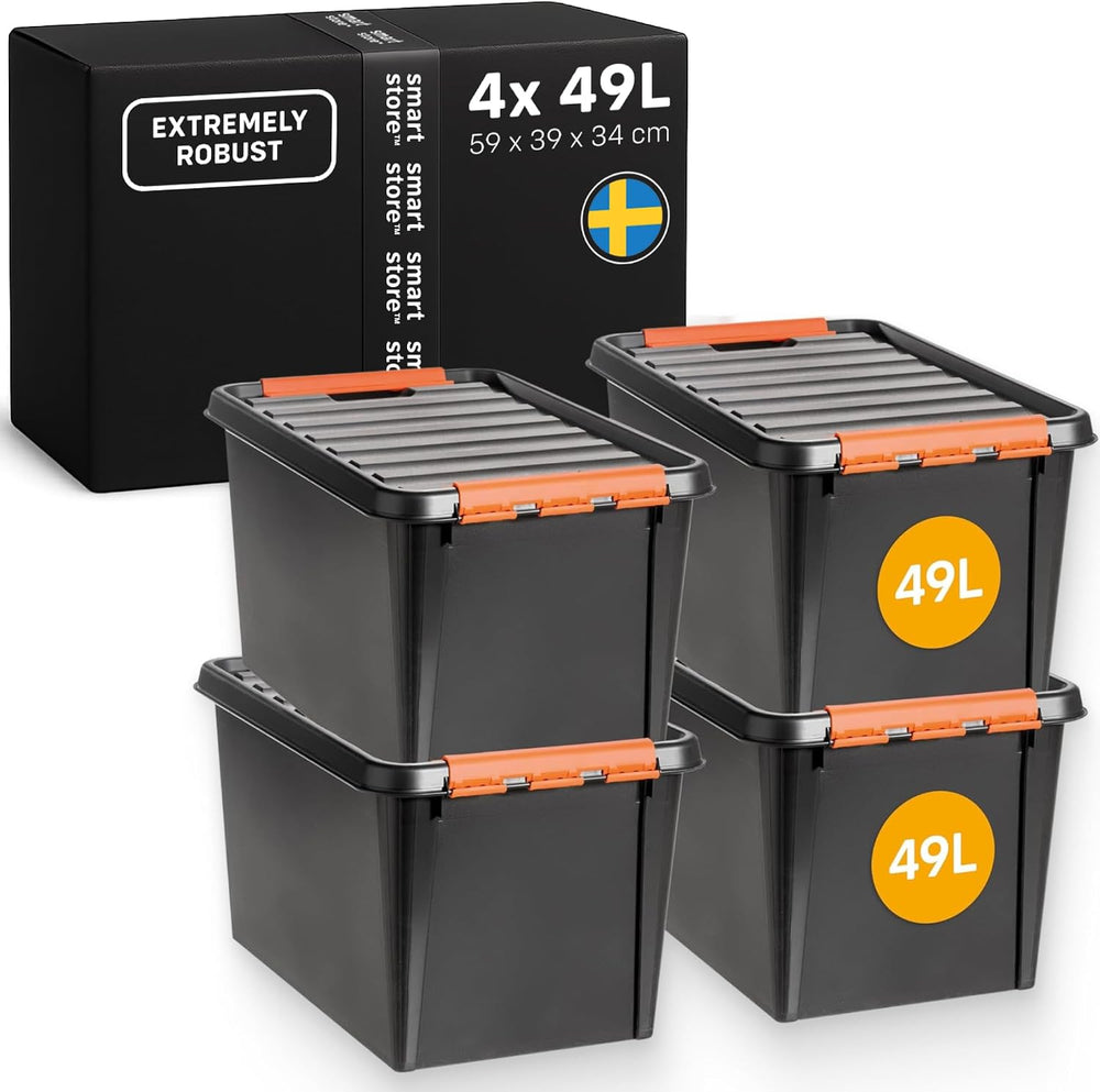 Plastic Storage Boxes with Lids 49L 4-Pack