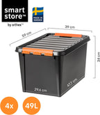 Plastic Storage Boxes with Lids 49L 4-Pack