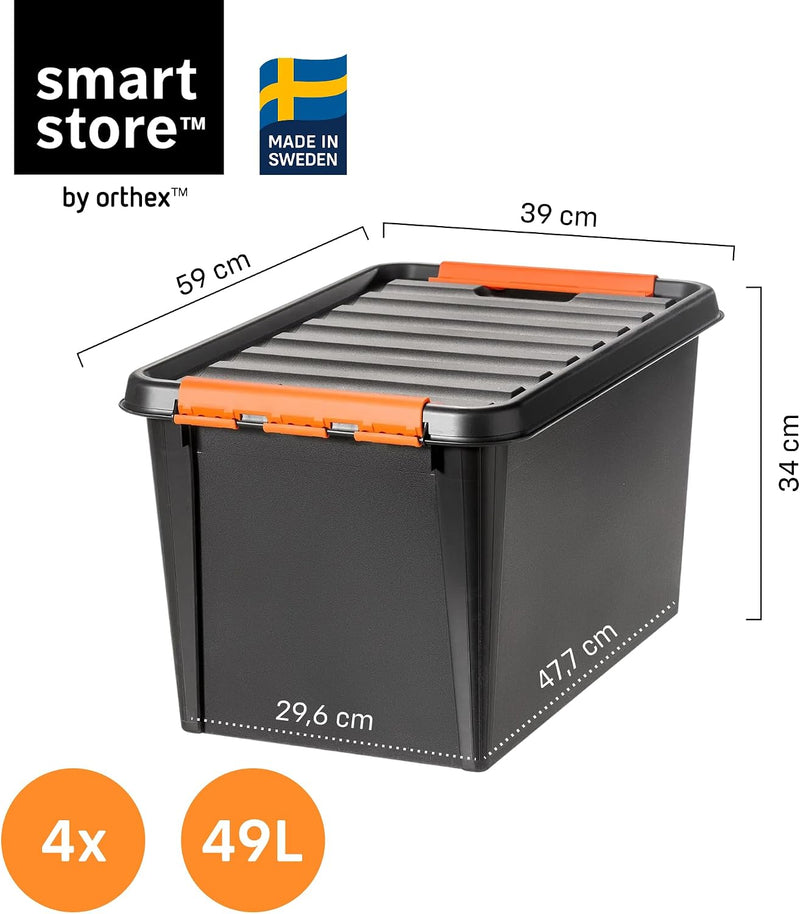 Plastic Storage Boxes with Lids 49L 4-Pack