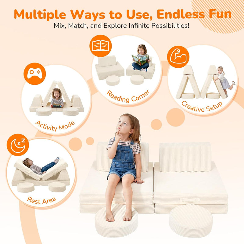 Play Sofa Kids 8-Piece Modular Toddler Chair Couch