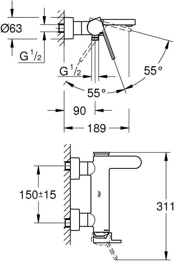 Plus Single Lever Bath Mixer Wall-Mounted. Tap