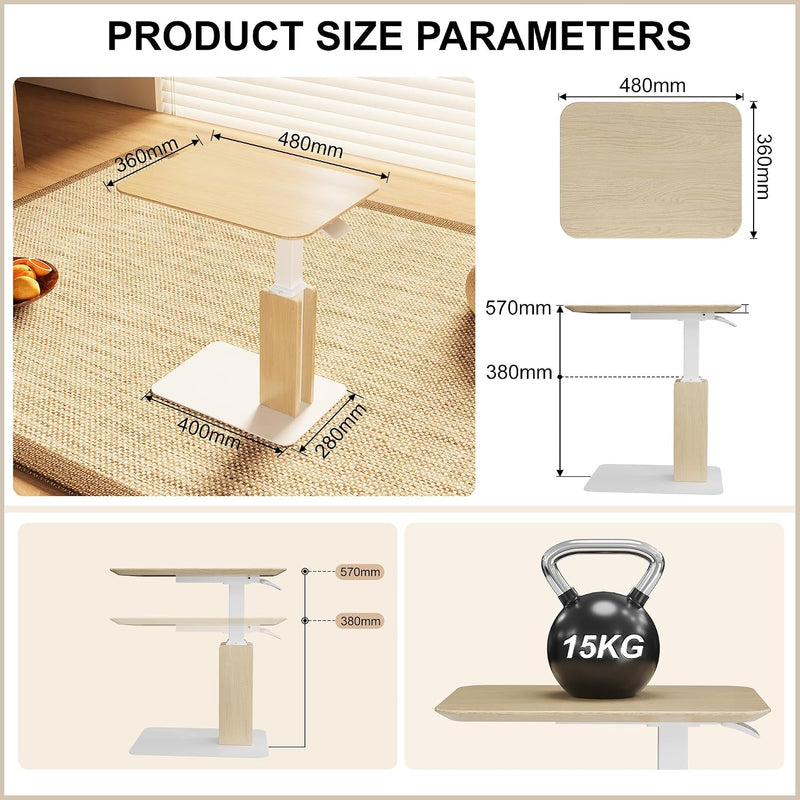 Pneumatic Lift Overbed Table with Casters 67- 20KG
