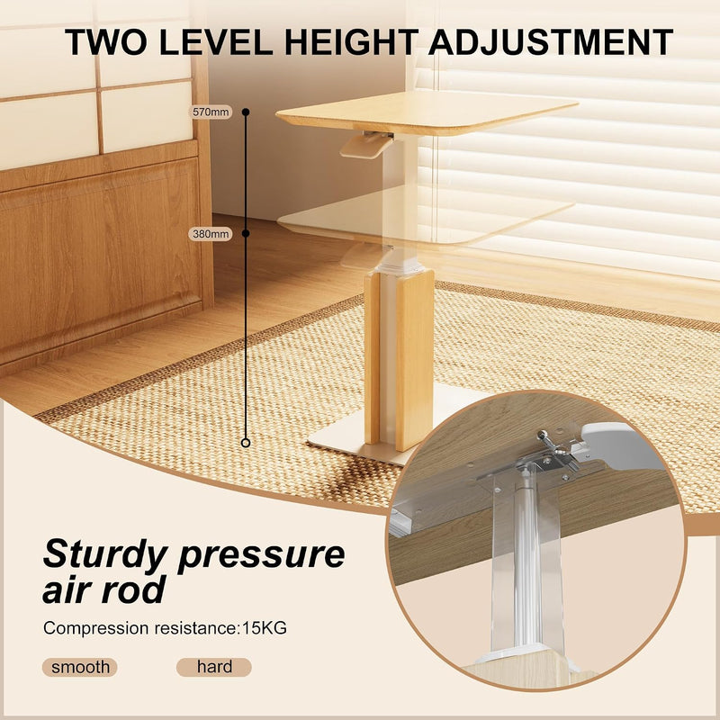 Pneumatic Lift Overbed Table with Casters 67- 20KG