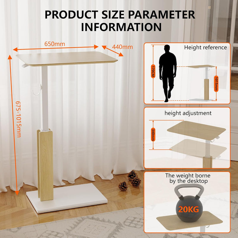 Pneumatic Lift Overbed Table with Casters 67- 20KG
