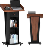 Podium Stand with Drawer Storage Cabinet and Wheels