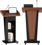 Podium Stand with Drawer Storage Cabinet and Wheels