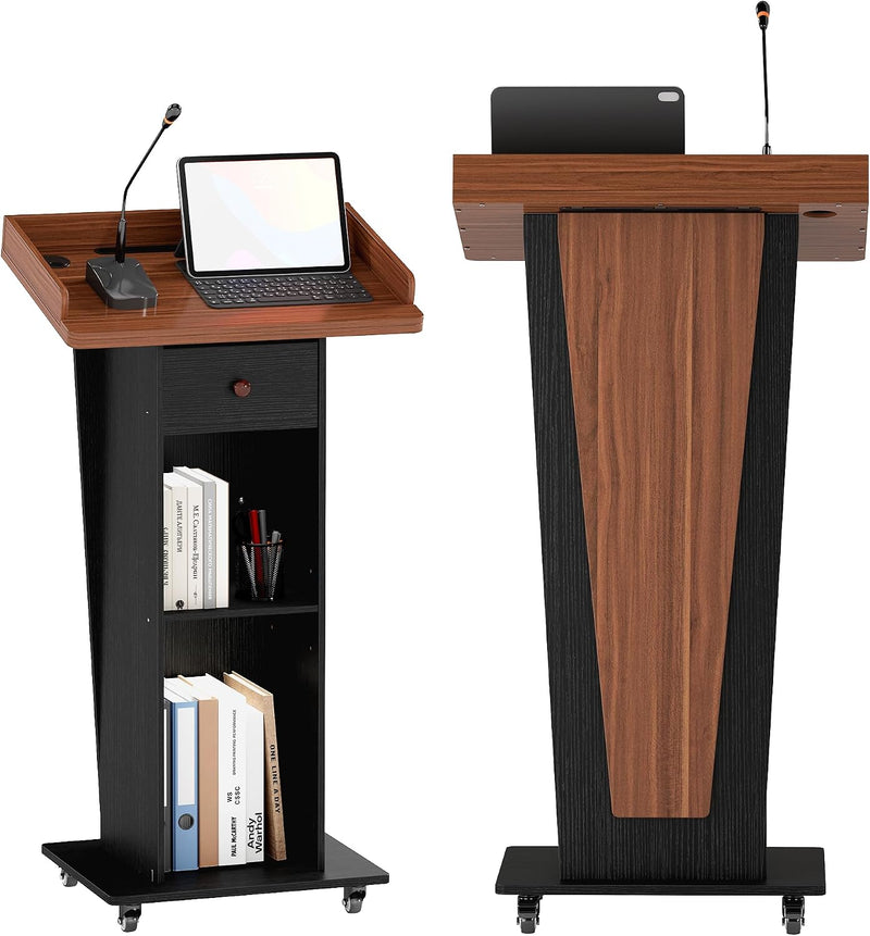 Podium Stand with Drawer Storage Cabinet and Wheels