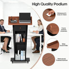 Podium Stand with Drawer Storage Cabinet and Wheels