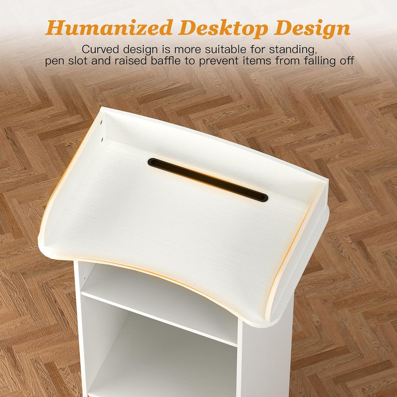 Podium Stand with Drawer Storage Cabinet and Wheels