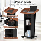 Podium Stand with Drawer Storage Cabinet and Wheels