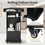 Podium Stand with Drawer Storage Cabinet and Wheels