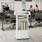 Podium Stand with Drawer Storage Cabinet and Wheels