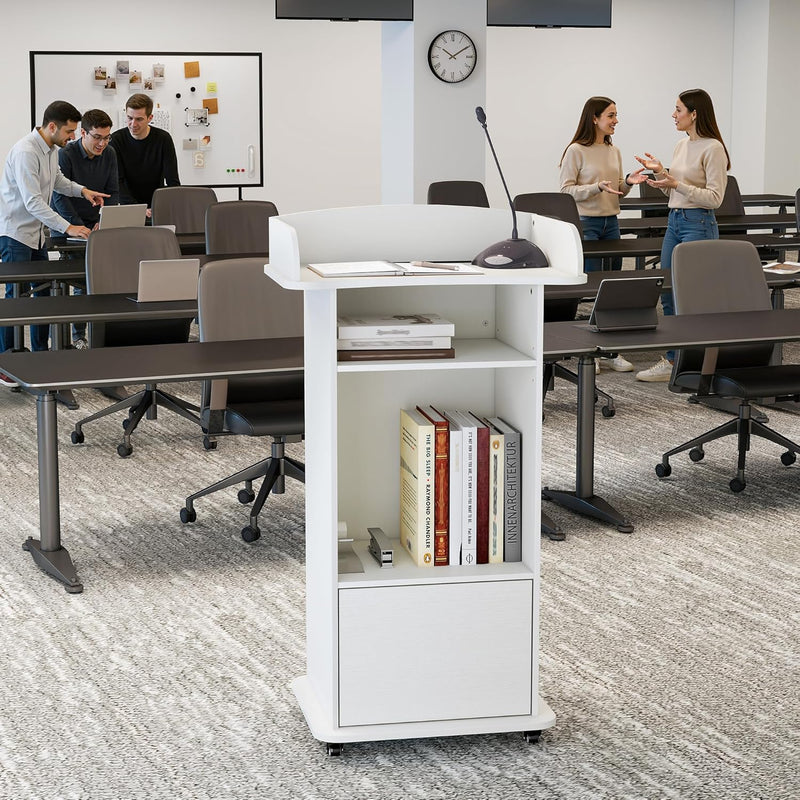 Podium Stand with Drawer Storage Cabinet and Wheels