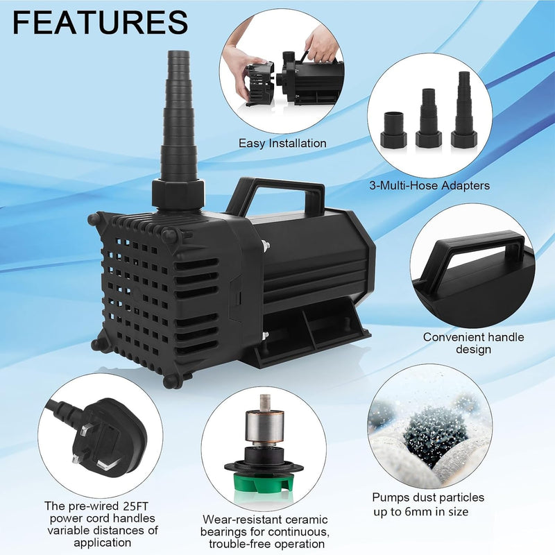 Pond Pumps Submersible Outdoor High Lift 8000L H