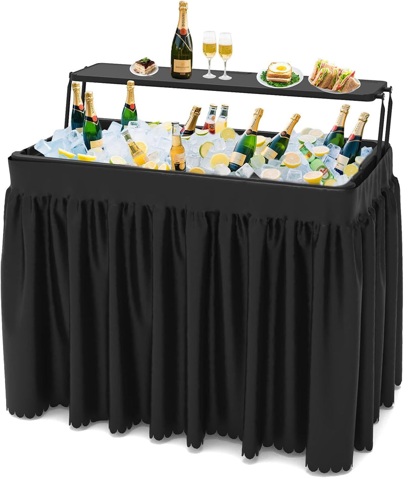 Portable Double-Layer Folding Cooler Table with Drain Keep