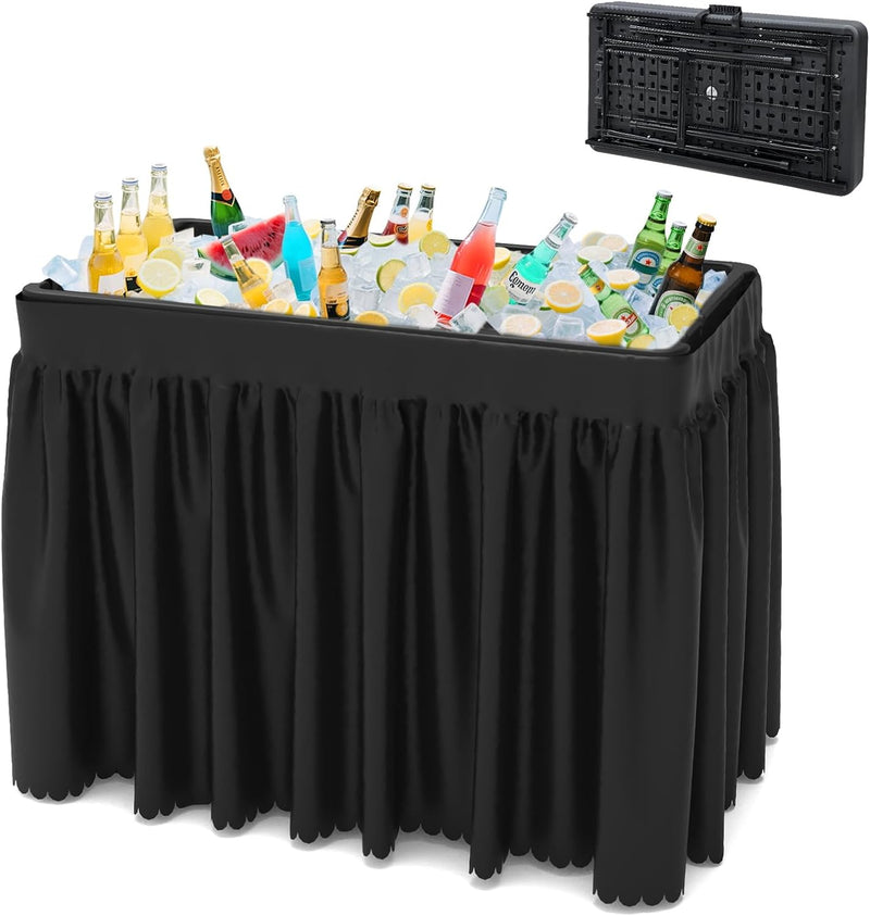 Portable Double-Layer Folding Cooler Table with Drain Keep
