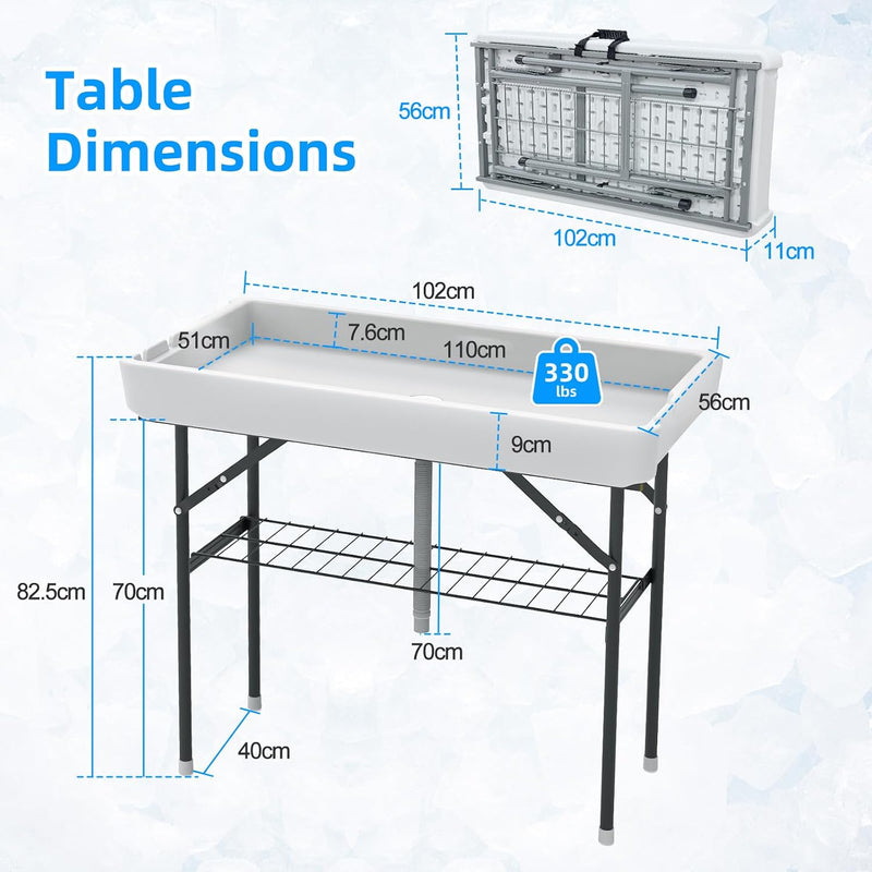 Portable Double-Layer Folding Cooler Table with Drain Keep