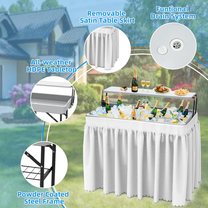 Portable Double-Layer Folding Cooler Table with Drain Keep