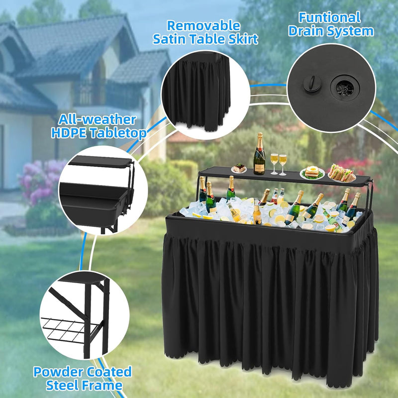 Portable Double-Layer Folding Cooler Table with Drain Keep