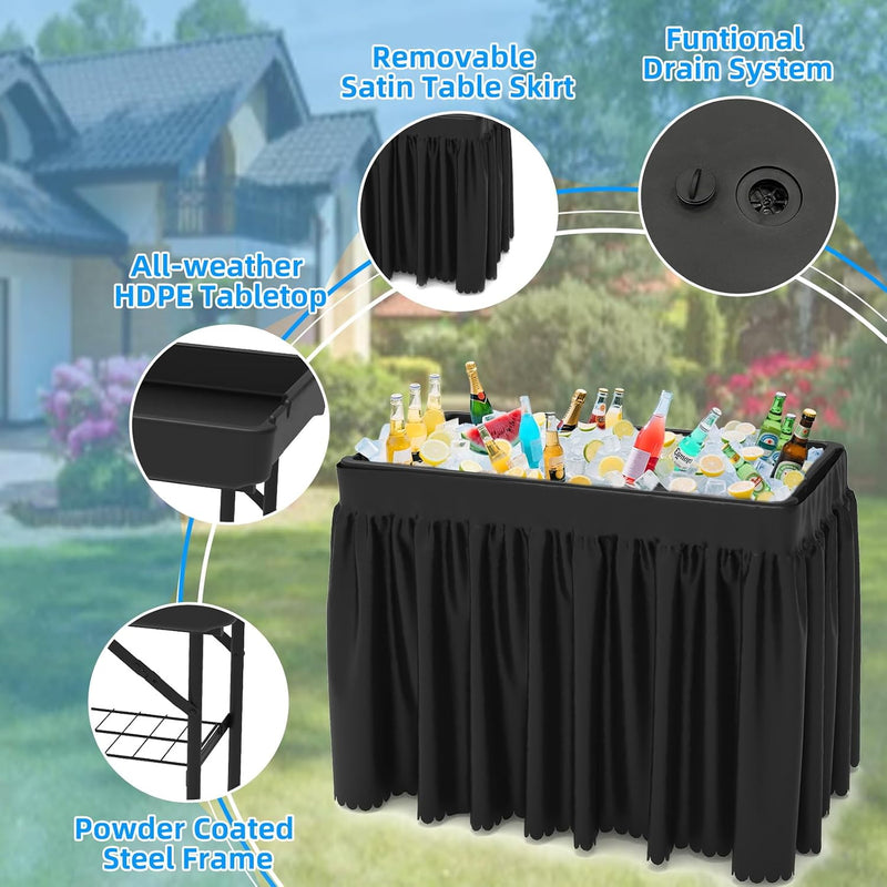 Portable Double-Layer Folding Cooler Table with Drain Keep