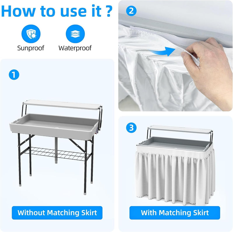 Portable Double-Layer Folding Cooler Table with Drain Keep