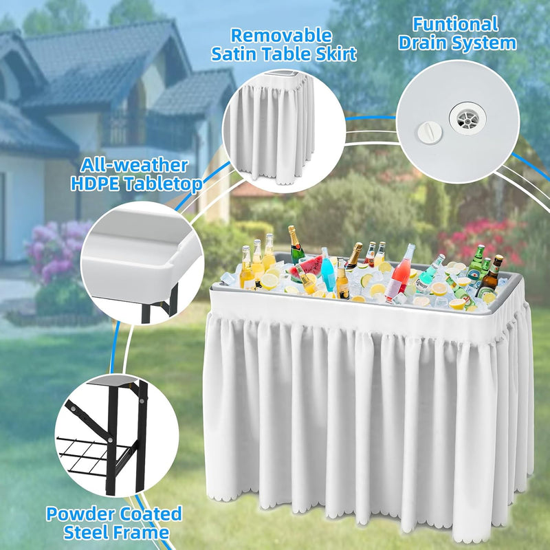 Portable Double-Layer Folding Cooler Table with Drain Keep