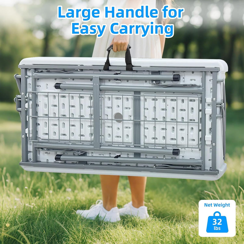 Portable Double-Layer Folding Cooler Table with Drain Keep
