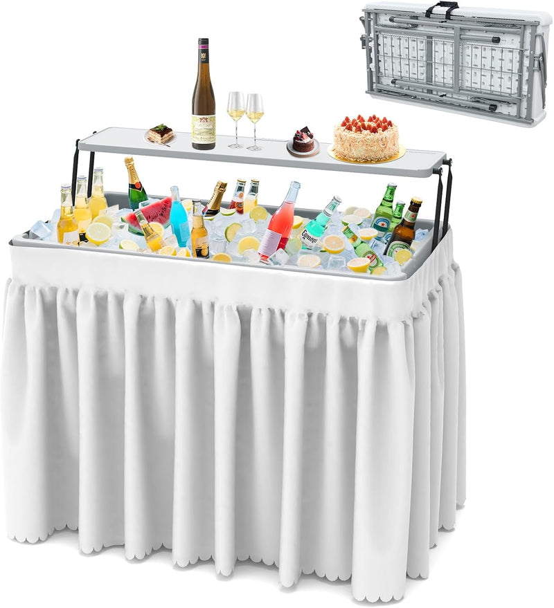 Portable Double-Layer Folding Cooler Table with Drain Keep
