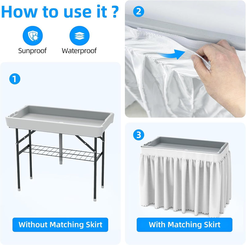 Portable Double-Layer Folding Cooler Table with Drain Keep