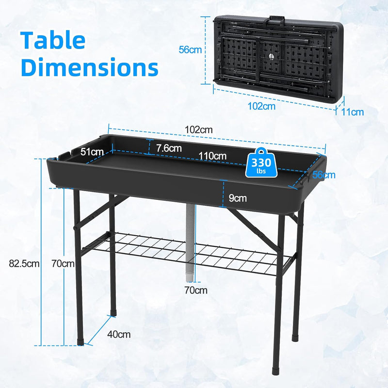 Portable Double-Layer Folding Cooler Table with Drain Keep