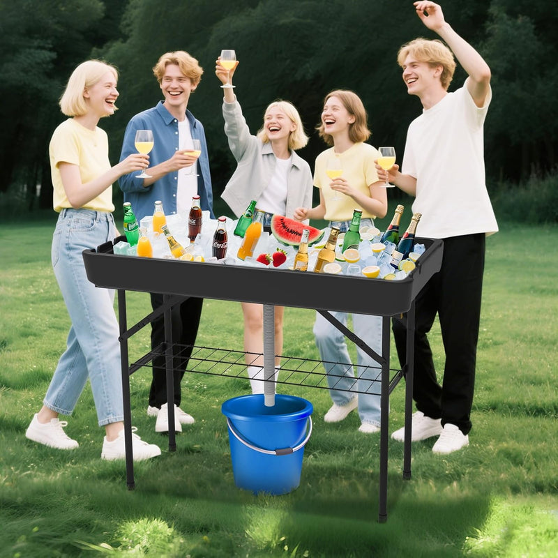 Portable Double-Layer Folding Cooler Table with Drain Keep