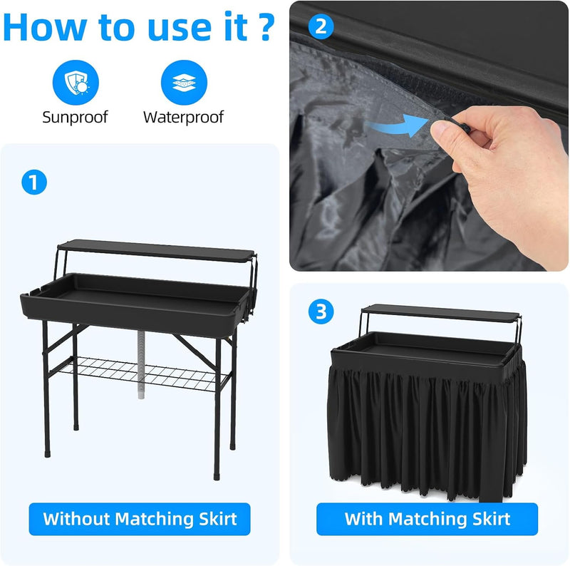 Portable Double-Layer Folding Cooler Table with Drain Keep